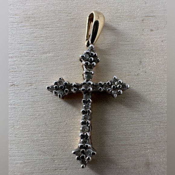 Vintage 10k Gold Cross Pendant With Inlaid Stones - Picture 1 of 5